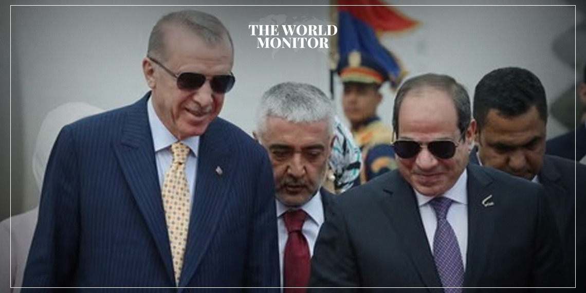 Egyptian President Abdel-Fattah El-Sisi welcomed his Turkish counterpart Recep Tayyip Erdogan at Cairo International Airport on Wednesday.
